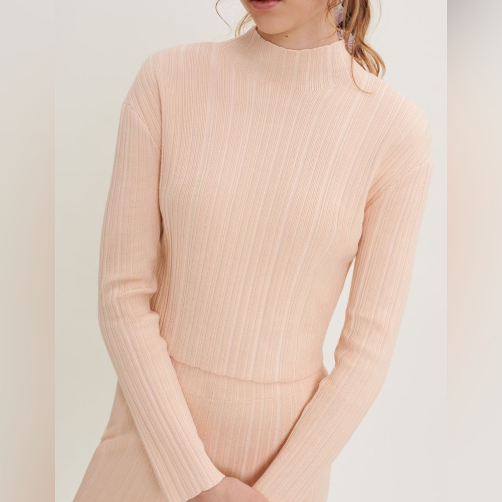 MAJE Meline sweater Cropped ribbed-knit high neck  sweater  pale pink - 1